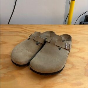 Birkenstock Taupe Suede Clogs